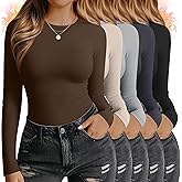 Oakgarden 5 Pack Women's Plus Size Thermal Shirts, Fleece Raglan Long Sleeve Crew Neck Base Layer Slim Fit Soft Underwear Top