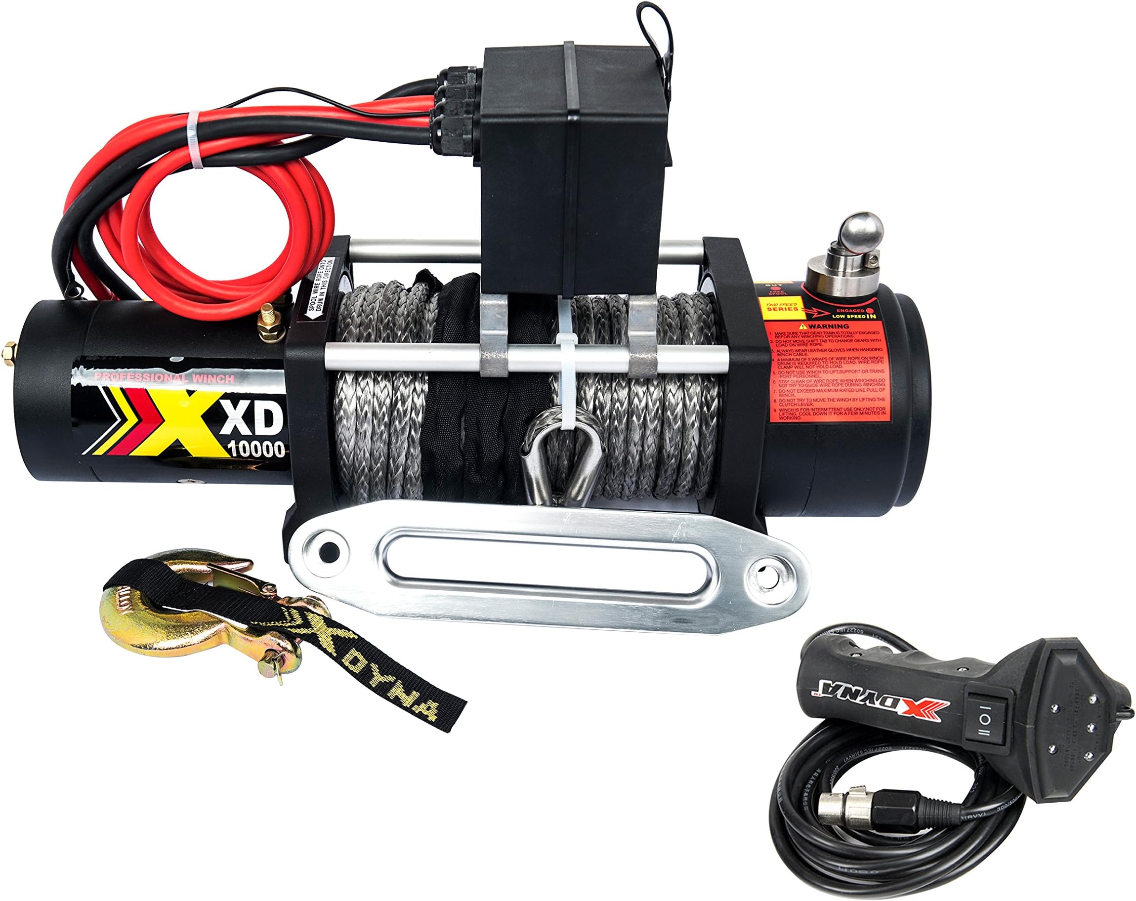 High Speed 10000lbs +Big 6.6HP Motor Winch with Torque Limited Protector, Intelligent Remote Handle Showing Load,Used to SUV Track, 100% Engaged Stainless Clutch, Synthetic Rope