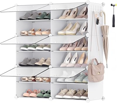 SONGMICS Interlocking Shoe Rack Cabinet 6-Slot Modular Storage Unit White