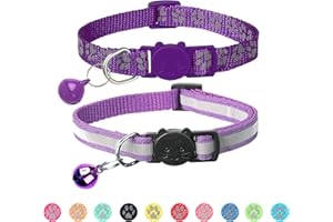 BANMODER 2 Pack Reflective Cat Collar Breakaway with Bell,Personalized Kitten Collars,Adjustable Safety Buckle Collar for Male Cats Girls & Boys (Purple)