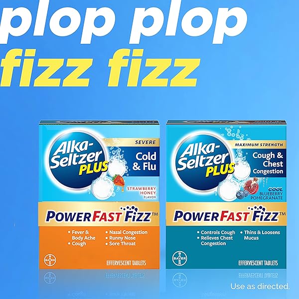 ALKA-SELTZER PLUS POWERFAST FIZZ, SEVERE COLD & FLU MEDICINE, STRAWBERRY HONEY EFFERVESCENT TABLETS, 20CT