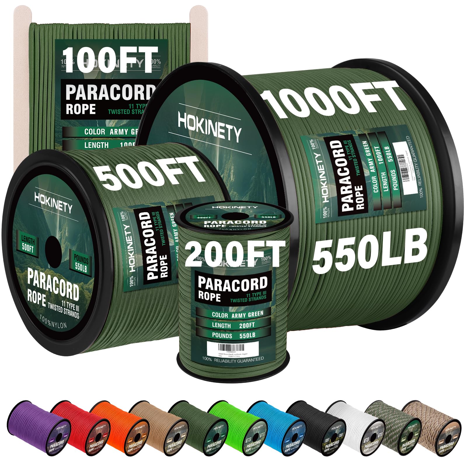 Photo 1 of Paracord Rope  4MM 500ft Heavy-Duty Parachute Spool para Cord Lanyard Outdoor Gear for Tent, Camping, Clothes line, Hiking, Fishing, Survival Bracelet - ArmyGreen