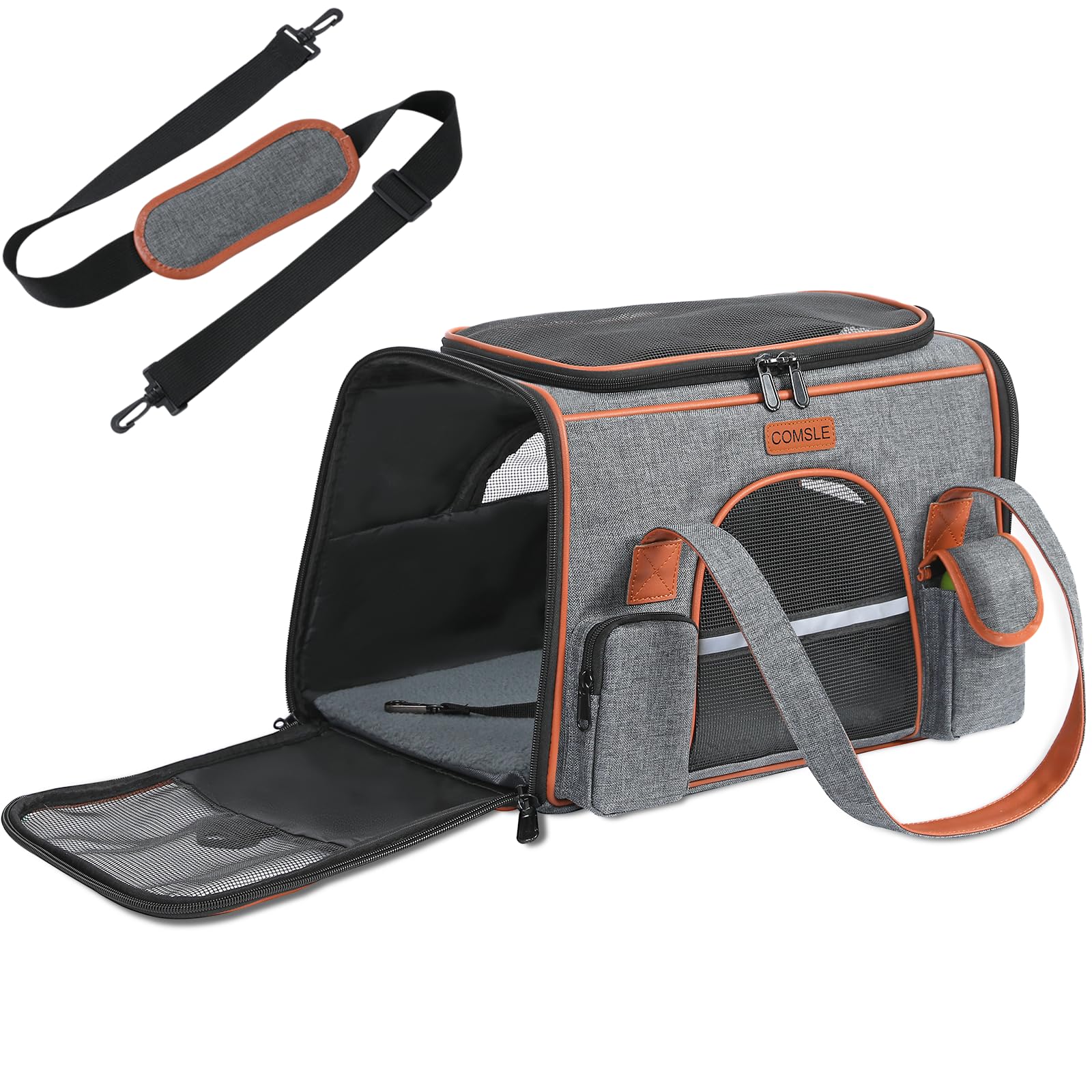 COMSLE Pet Carrier Bag Large for Cat Dogs up to 8kg, Airline Approved Portable Dog Travel Bag Suitable for Long and Short Trips with 5 Sides Breathable Mesh, Soft Removable Mat and Shoulder Strap