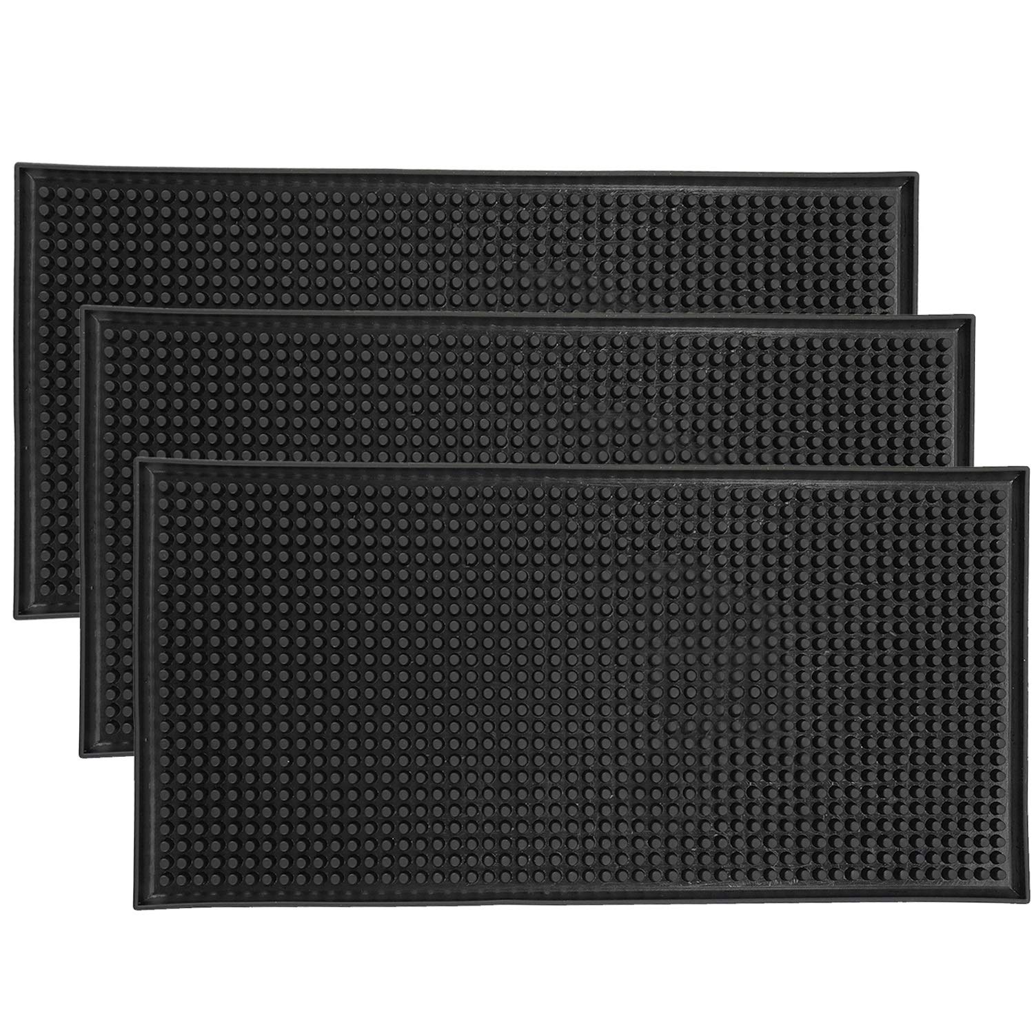 Homtone Bar Mats 12“x6"/30x15cm 3 Pcs, Non-Slip Rubber Spill Mat, Glass Drying Mats, Countertop Coffee Whiskey Cocktail Mat Service Mat for Kitchen Bar Restaurant, Black