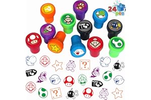 TEOY 24 Pcs Mario Themed Stampers, Mario Birthday Party Supplies, Goody Bag Treat Bag Stuff for Mario Birthday Party Gifts