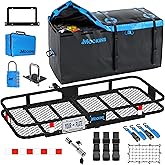 Mockins 60"x24"x6" Folding Trailer Hitch Cargo Carrier w/ 25 Cu Ft Waterproof Cargo Bag for Hitch Carrier | Heavy Duty 500 lb