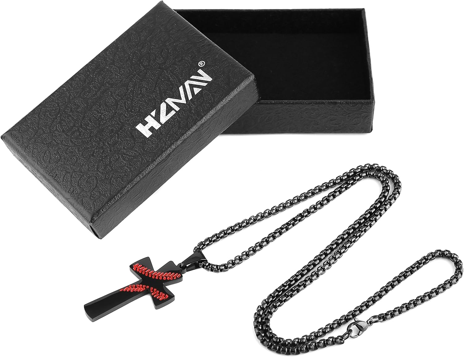 HZMAN Baseball Cross Pendant, I CAN DO ALL THINGS STRENGTH Bible Verse Stainless Steel Necklace (Black): Clothing