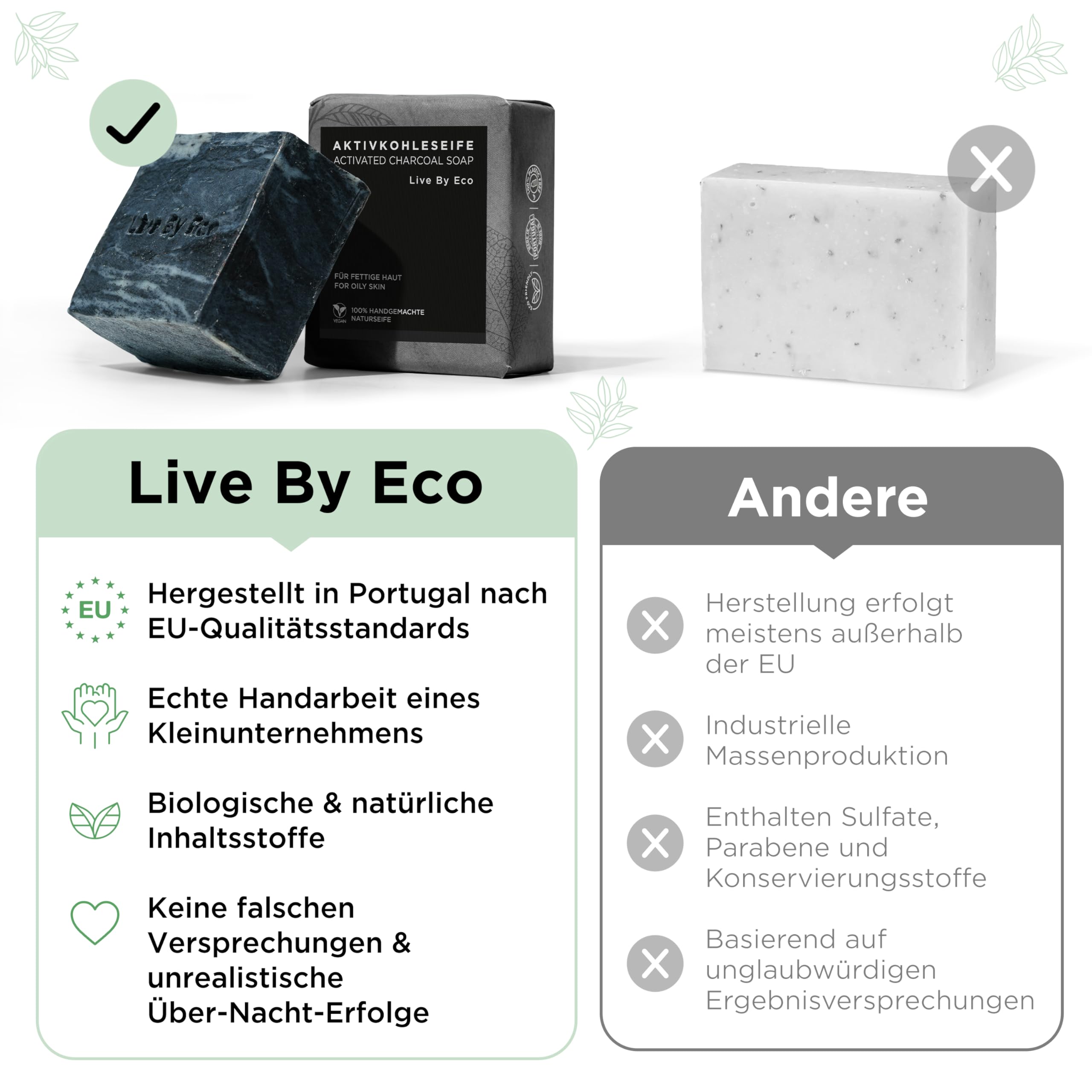 Live By Eco Schwarze Seife - Aktivkohle Seife gegen fettige Haut - Kohlen Seife als Porenreiniger - entgiftende feste Seife - Black Bar Soap handgemachte Naturseife - Gesichtsreinigung vegan - 100g 6