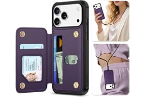 TUCCH Card Wallet Case for iPhone 17 Pro Max 6.9" 2025, Crossbody Lanyard Strap, RFID Blocking 3 Card Holders, Clear ID Windo