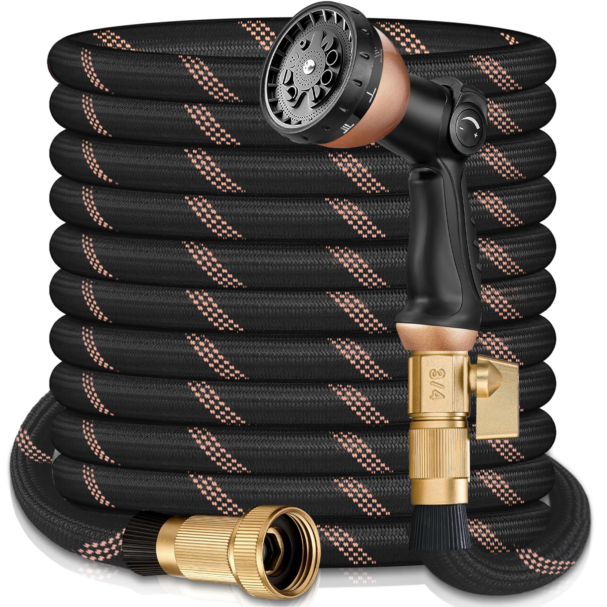 Photo 1 of 200FT Garden Hose w/10 Function Spray Nozzle, 2026 Ultra Lightweight Water Hoses, 3/4" Brass Connectors- Durable, Lightweight & Flexible Water Pipe for Outdoor & Gardening(Black Rose gold)