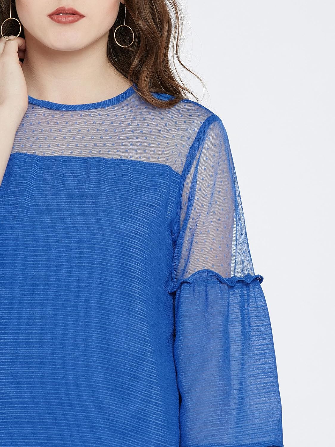 marie claire women blue solid top (mc848a-s)