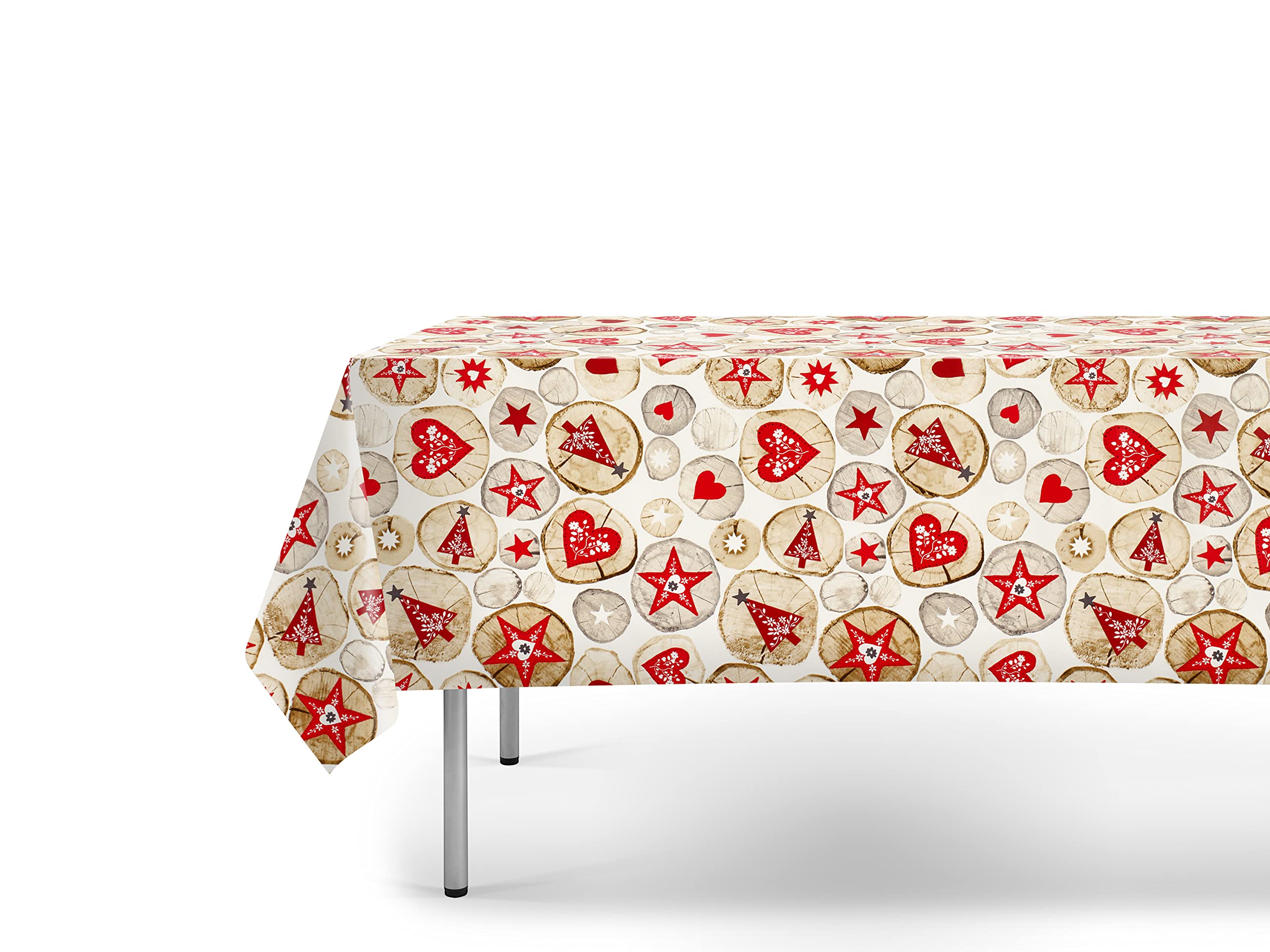 Jolee Fabrics PVC Plastic Wipe Clean Waterproof Christmas Table Cloth - Round, Square, Rectangular - Small To Large(Christmas Hearts and Trees, 140cmx200cm Rectangle)