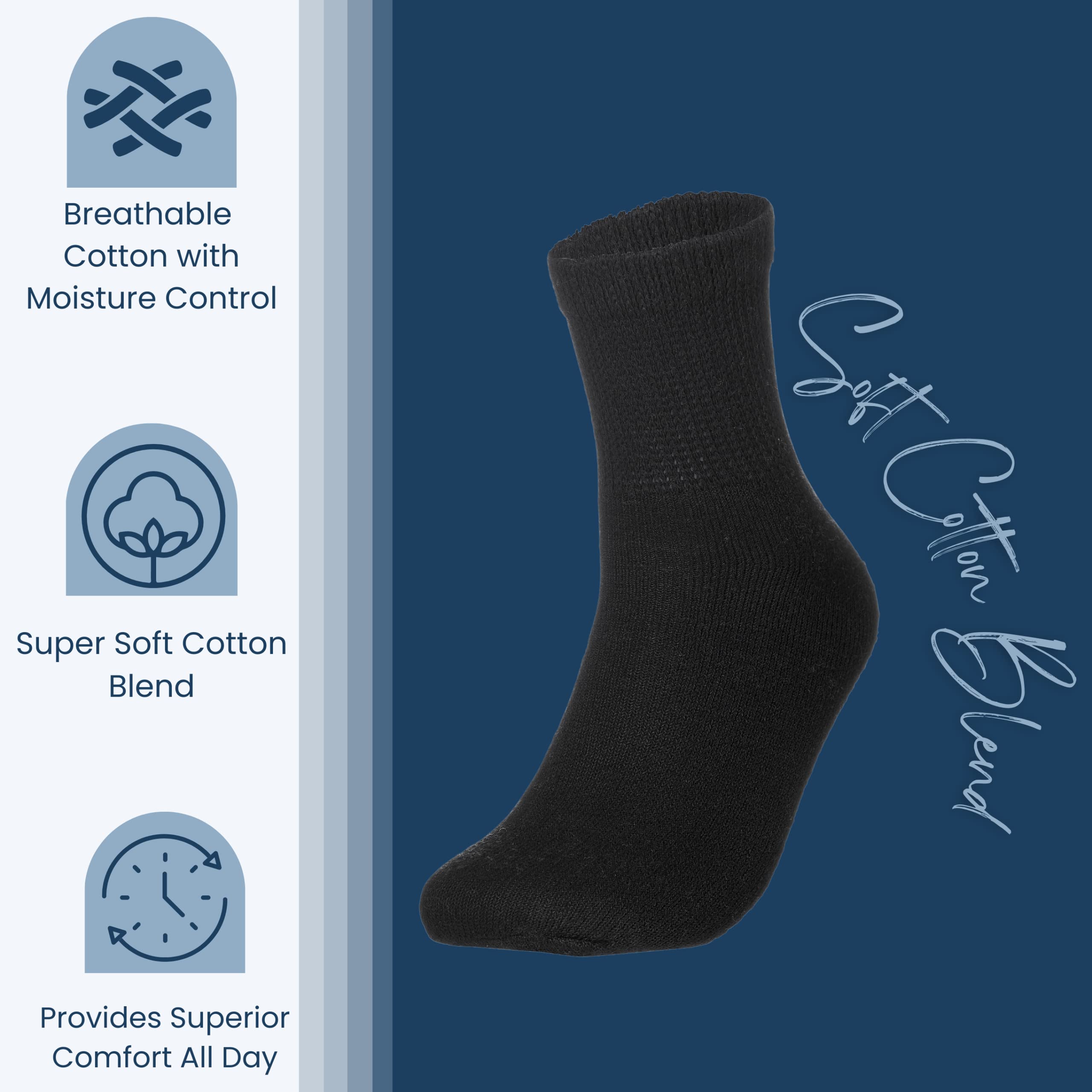 Special Essentials Diabetic Socks for Men & Women – 12 Pairs of Non-Binding Moisture-Wicking Neuropathy Socks – Ankle Length