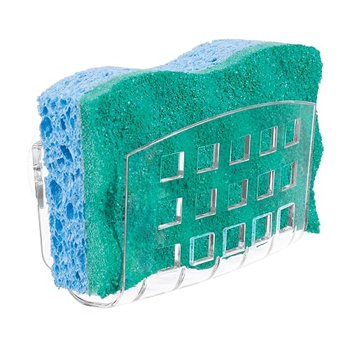 iDesign BPA-Free Plastic Sponge Holder for Kitchen Sink with Suction Cups, Ideal for Kitchen Sinks and Bathroom Organization, 2.3" x 5.2" x 3.7", Clear