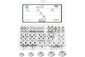 JMINRUN 130 PCS 5 Size SAE Flange Nuts Assortment Kit, 304 Stainless Steel Serrated Flange Hex Lock Nuts-#6-32, #8-32, #10-24, 1/4"-20, 5/16"-18