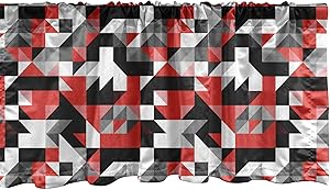 Ambesonne Red and Black Window Valance, Abstract Geometric Half Triangles Squares Maze Inspired Image, Curtain Valance for Kitchen Bedroom Decor with Rod Pocket, 54