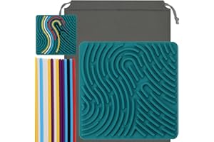 VZPEUN Silicone Sensory Activity Board, Fidget Toy for Calming, Stress, Anxiety, No Mess, Portable with Travel Bag & 20 Strings, Kids Adults, Pink (Green)