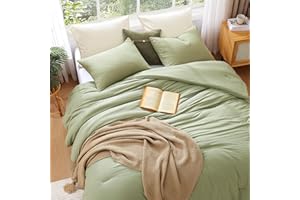 WRENSONGE Queen Size Comforter Sets, 3 Piece Sage Green Soft Microfiber Bed in a Bag Queen(1 Fluffy Comforter with 2 Pillow Shams) - Green Warm Queen Comforter Bedding Set Suitable for All Seasons