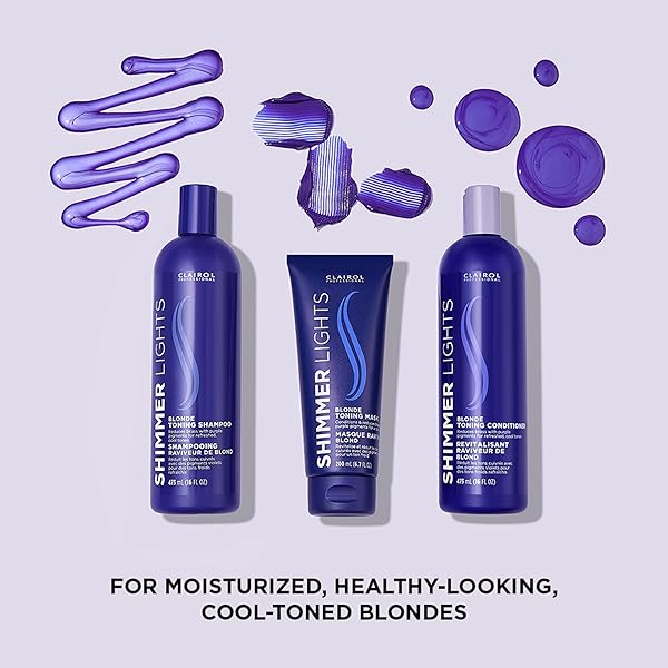 CLAIROL PROFESSIONAL SHIMMER LIGHTS PURPLE CONDITIONER, 8 FL. OZ NEUTRALIZES BRASS & YELLOW TONES FOR BLONDE, SILVER, GRAY & HIGHLIGHTED HAIR PACKAGING MAY VARY