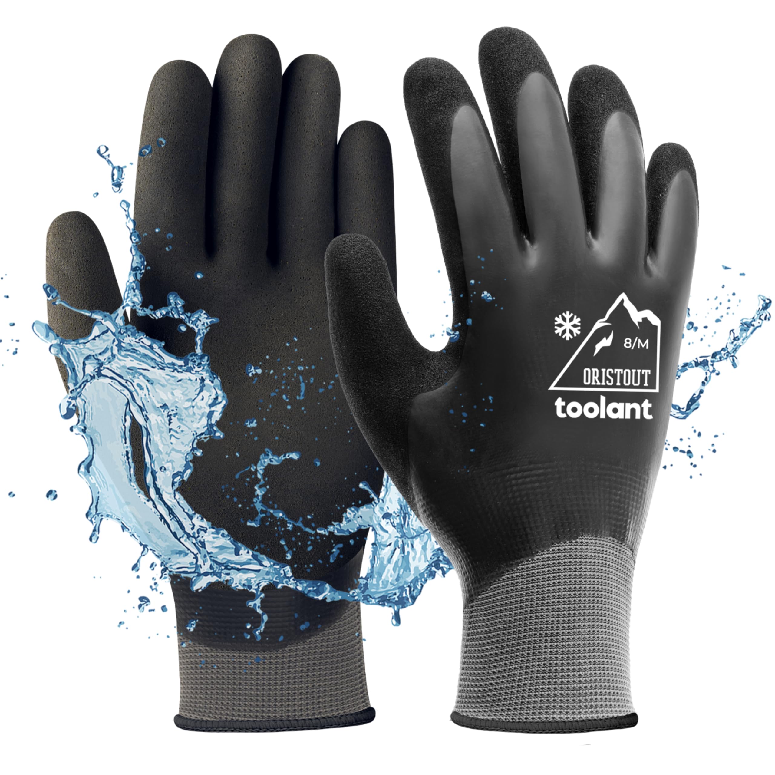 Waterproof Winter Gloves, Thermal Work Gloves for Cold Weather, Touchscreen, Super Grip, for Gardening, Fishing, Car Washing, Working in Freezer, Grey, Medium