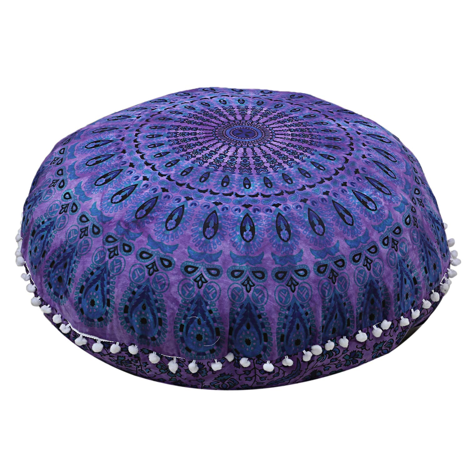 Radhykrishnafashions Indian 32" Large Hippie Mandala Floor Pillow Cover Cushion Cover Round Bohemian Yoga Decor Floor Cushion Case (PURPLE DYE) โ image 1