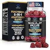 Nusalus Shilajit Plus Gummies – 5-in-1 Adaptogen Energy & Focus Supplement | Shilajit, Ashwagandha, Lion’s Mane, Sea Moss & Beet Root | Natural Energy & Stress Support | Made in USA, Vegan, 60ct