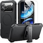 ByteRock for iPhone 17 Pro Max Case 6.9" with Belt Clip Holster,Compatible with MagSafe,Anti-Drop,Shockproof,Heavy Duty Protection,w/Screen Protector,with 360°Rotating Kickstand,Black