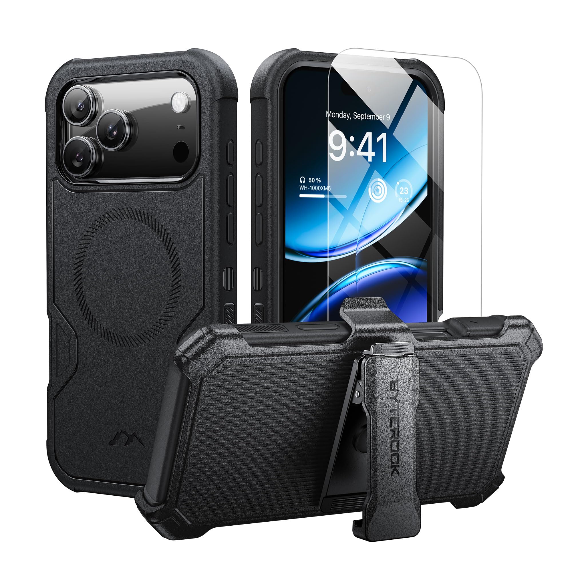 Photo 1 of ByteRock Defender X Series for iPhone 17 Pro Max Case with Belt Clip Holster,Anti-Drop,Shockproof,Heavy Duty Protection,Compatible with MagSafe,w/Screen Protector,with 360°Rotating Kickstand?Black