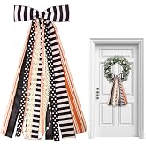 Vickasi Halloween Black Stripes Wreath Bows for Front Door, Orange Lace Ribbon Bowknot Holiday Bows Accessories for Wreath Thanksgiving Decorations