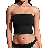 CRZ YOGA Longline Bandeau Bikini Tops for Women - Padded Strapless Adjustable Spaghetti Straps Swimsuit Bathing Crop Tankini
