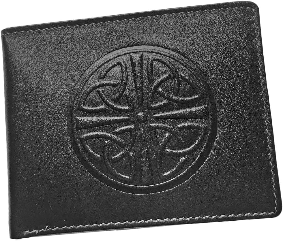 Men’s Genuine Leather RFID Blocking Bifold Wallet with Celtic Knot Design
