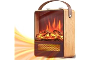 Riseon Electric Fireplace Heater for Indoor Use, 1500W/750W Space Heater Fireplace with 3D LED Flame, Double Safety Protection, Portable Fireplace Heater for Home Office Christmas Decoratio, Oak