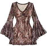 Floerns Women's Boho Western Mini Dress Floral Country Mesh Bell Sleeve Vintage Dresses