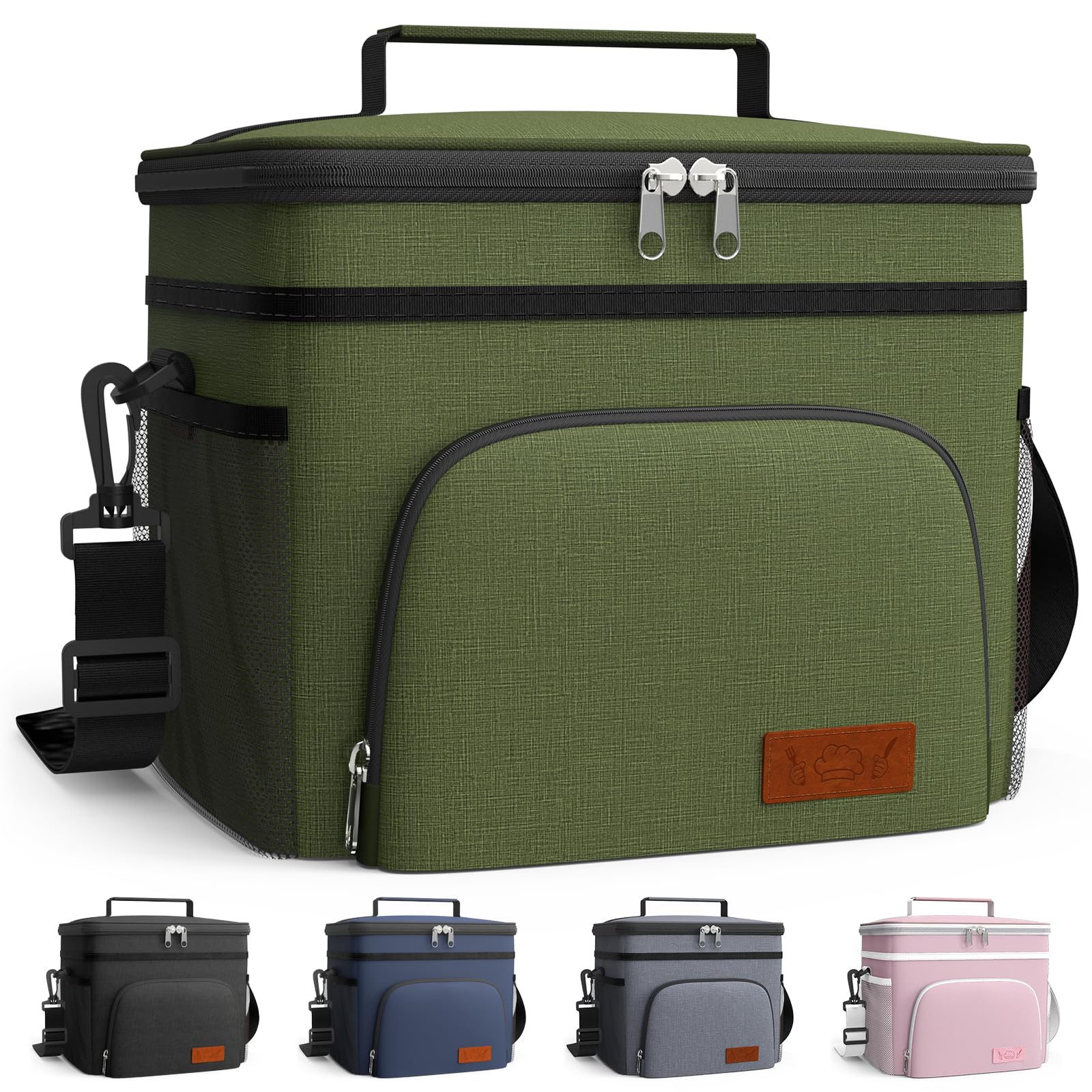 Photo 1 of 1pc HOTOR Insulated Lunch Box for Men & Women - Leak-Proof Cooler Lunch Bag with 4 Pockets, Adjustable Strap, Ideal for Work, Picnic, Travel - Large, Cationic Green, 13.0"×7.9"×9.1"