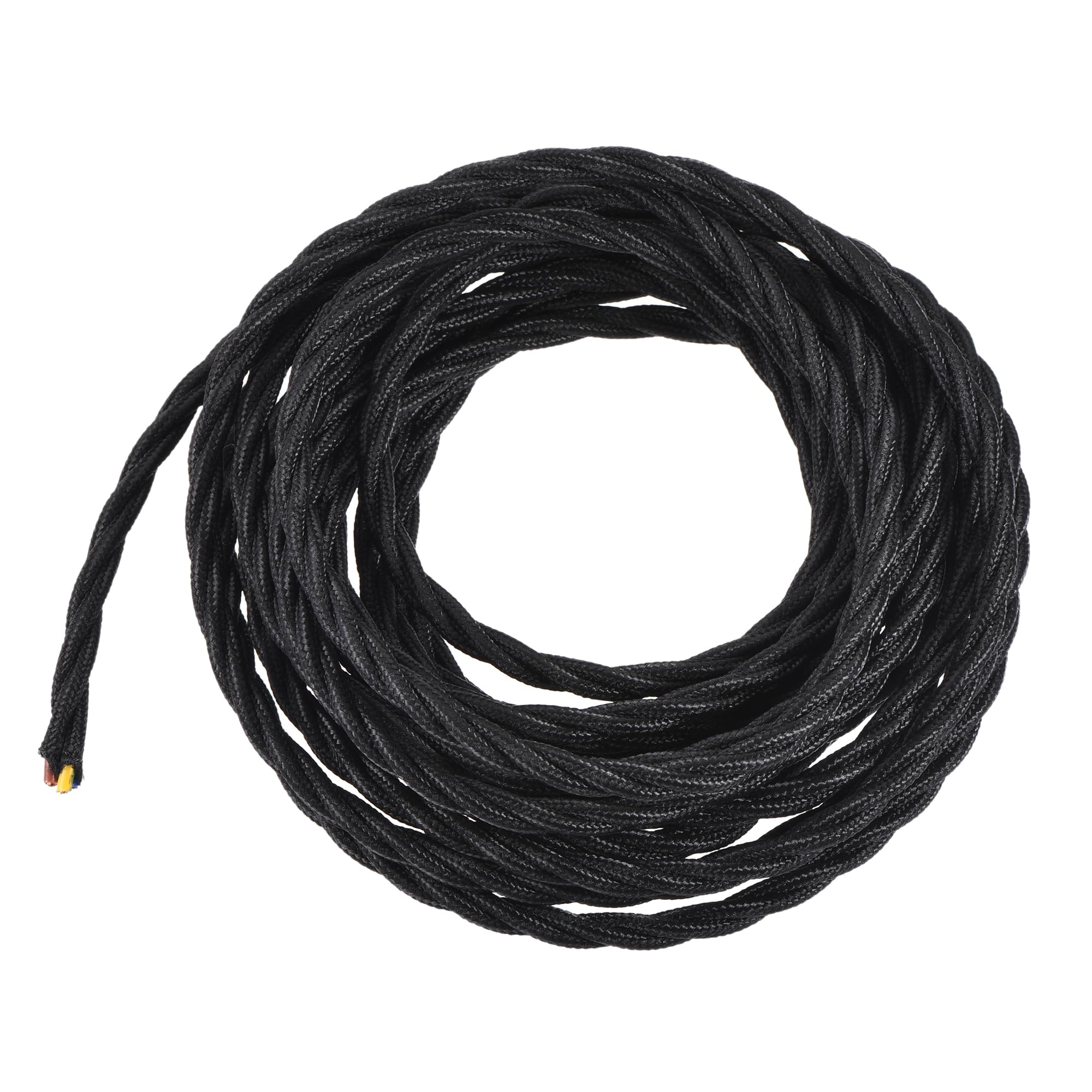 sourcing map Twisted Cloth Covered Wire 3 Core 18AWG 5 Meter/16.4 Feet, Vintage Woven Fabric Electrical Cable for Pendant Light DIY Project, Black