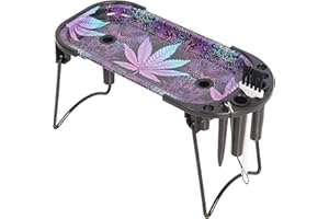 AOMI Foldable Metal Rolling Tray, Large Purple Multi-Purpose Folding Metal Tray, 9.4 x 4.13 inches Table Organizer Kit Including Tools Packer Brush Plugs Purple Leaf
