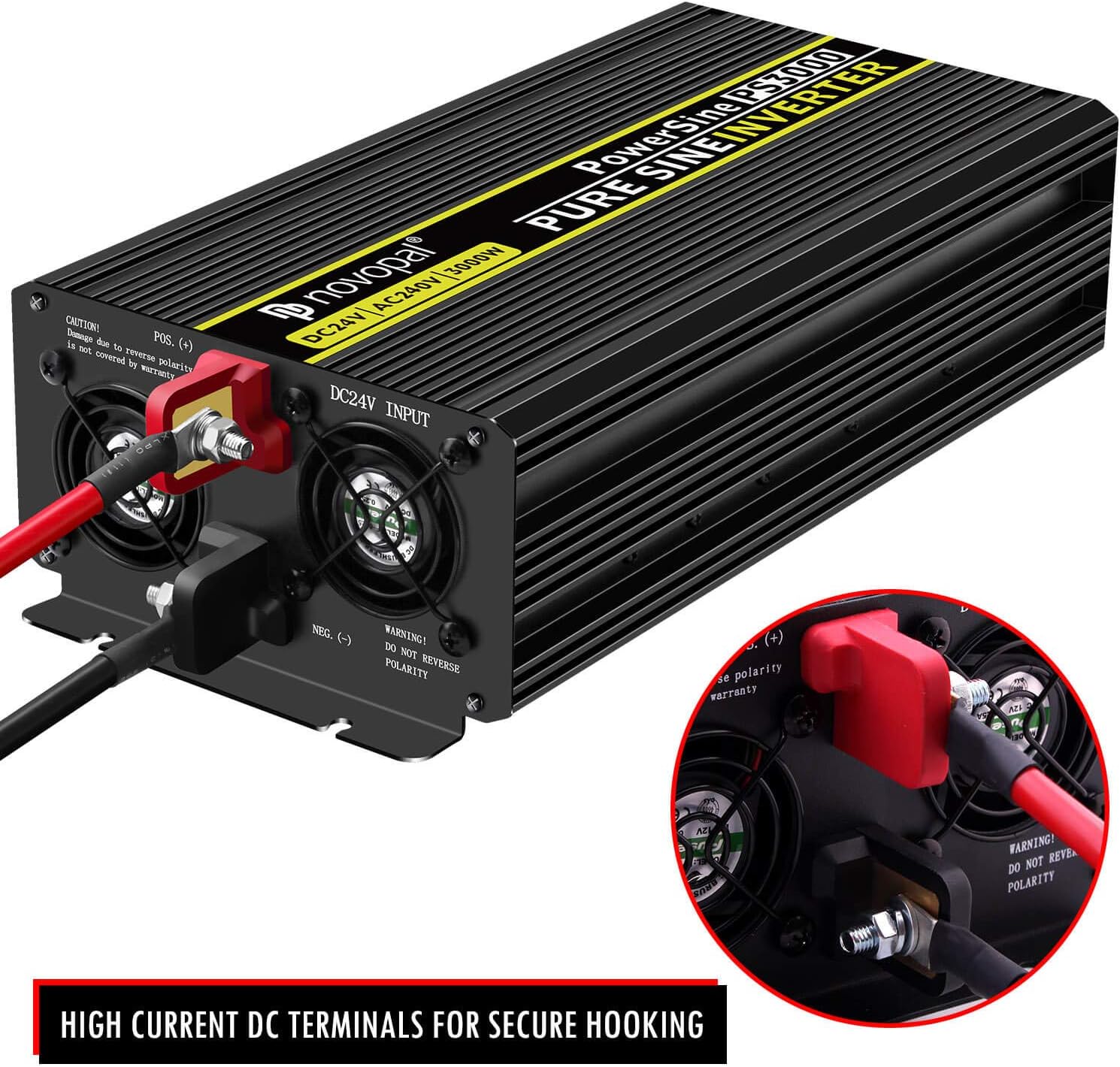 Novopal 3000W 6000W Pure Sine Wave Inverter 24V DC to 240V AC Power Converter with 2 UK Sockets,1 USB,16.4FT Remote Control - Image 5