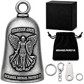 Guardian Bell Motorcycle for Bikers, St Michael Archangel Angel Gremlin Luck Riding Bell with 3 Key Chain Ring, Bell Hanger
