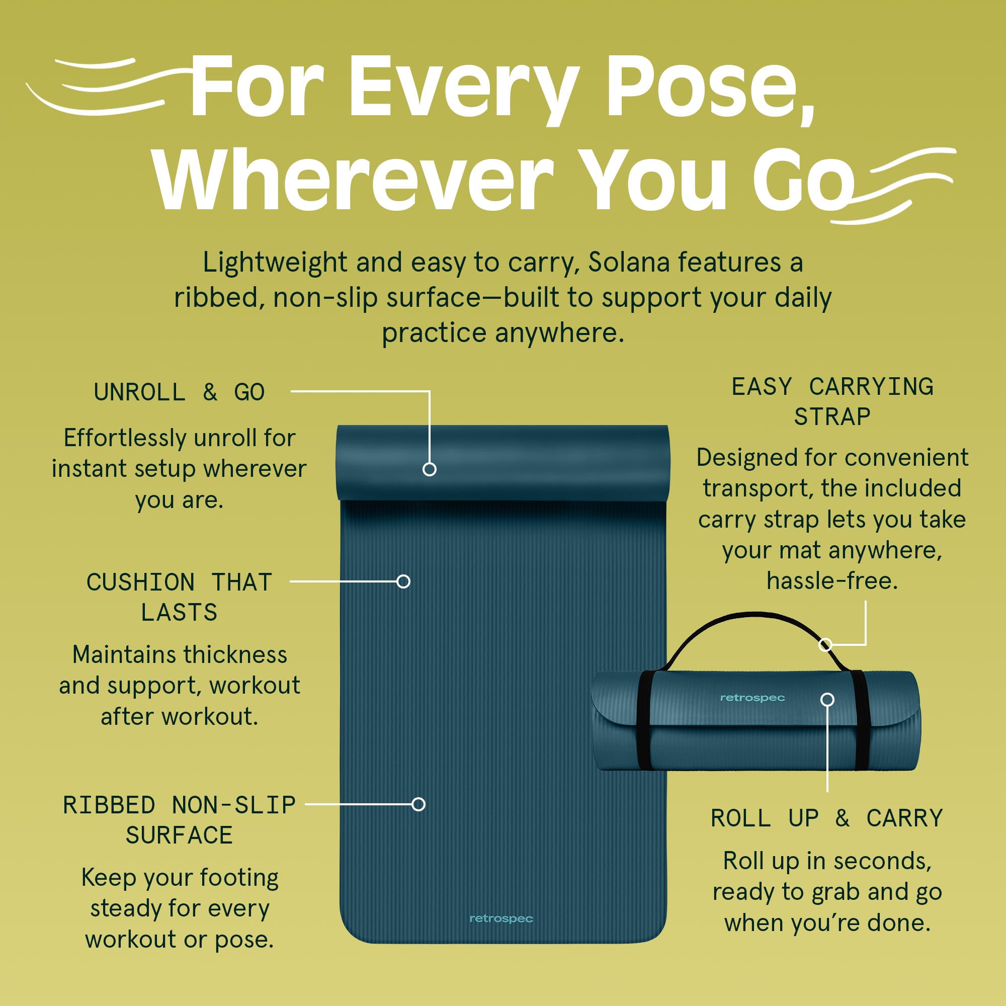 Retrospec Solana Yoga Mat 1" Thick w/Nylon Strap for Men & Women - Non Slip Exercise Mat for Home Yoga, Pilates, Stretching, Floor & Fitness Workouts - Ocean Blue - Image 5