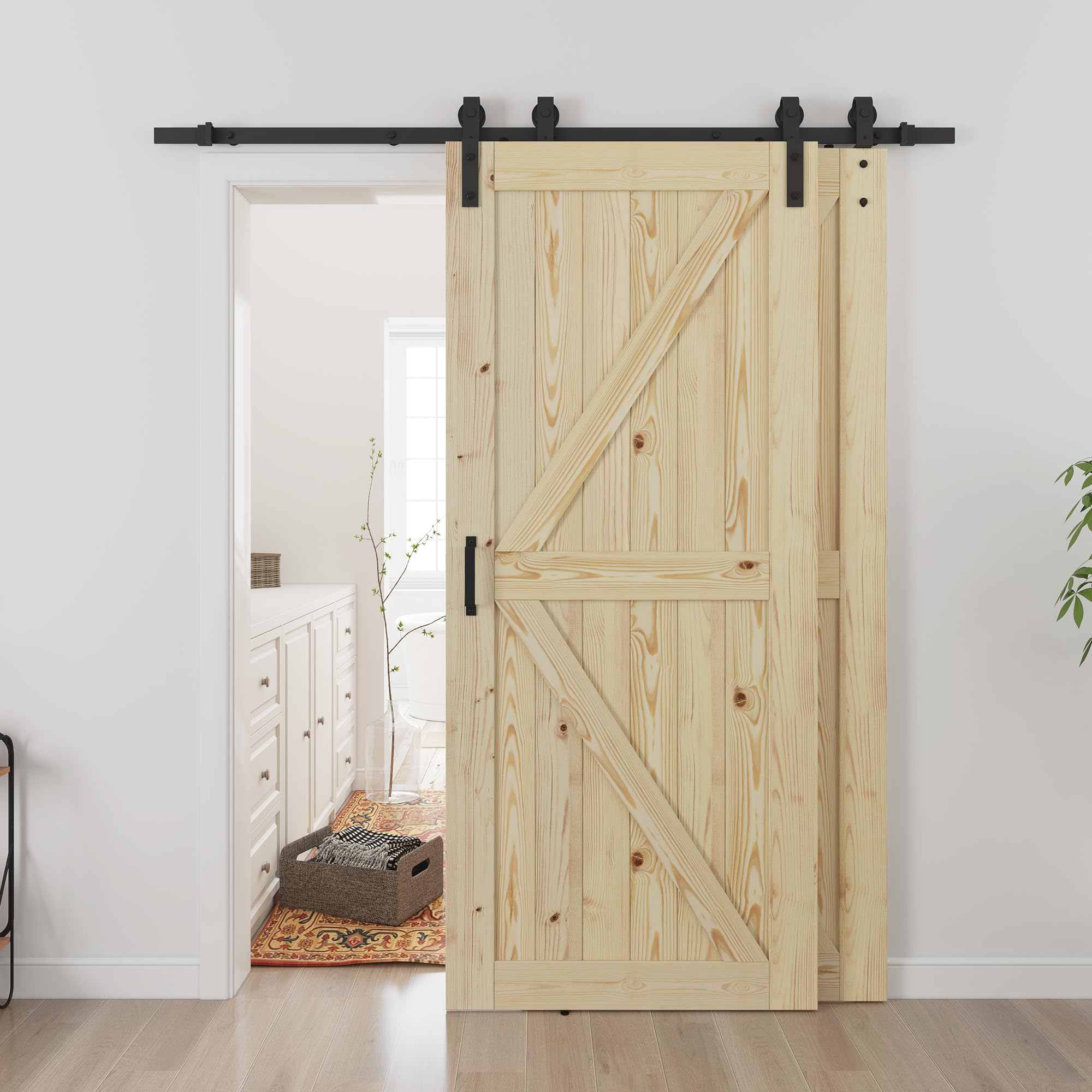 Photo 1 of ***DOORS ARE NOT INCLUDED** ONLY HARDWARE*** 
SMARTSTANDARD Double 36"x84" Bypass Barn Door with 6.6FT Track Hardware Kit Included, Unfinished Solid Wood, DIY Support, A Simple Assembly is Required