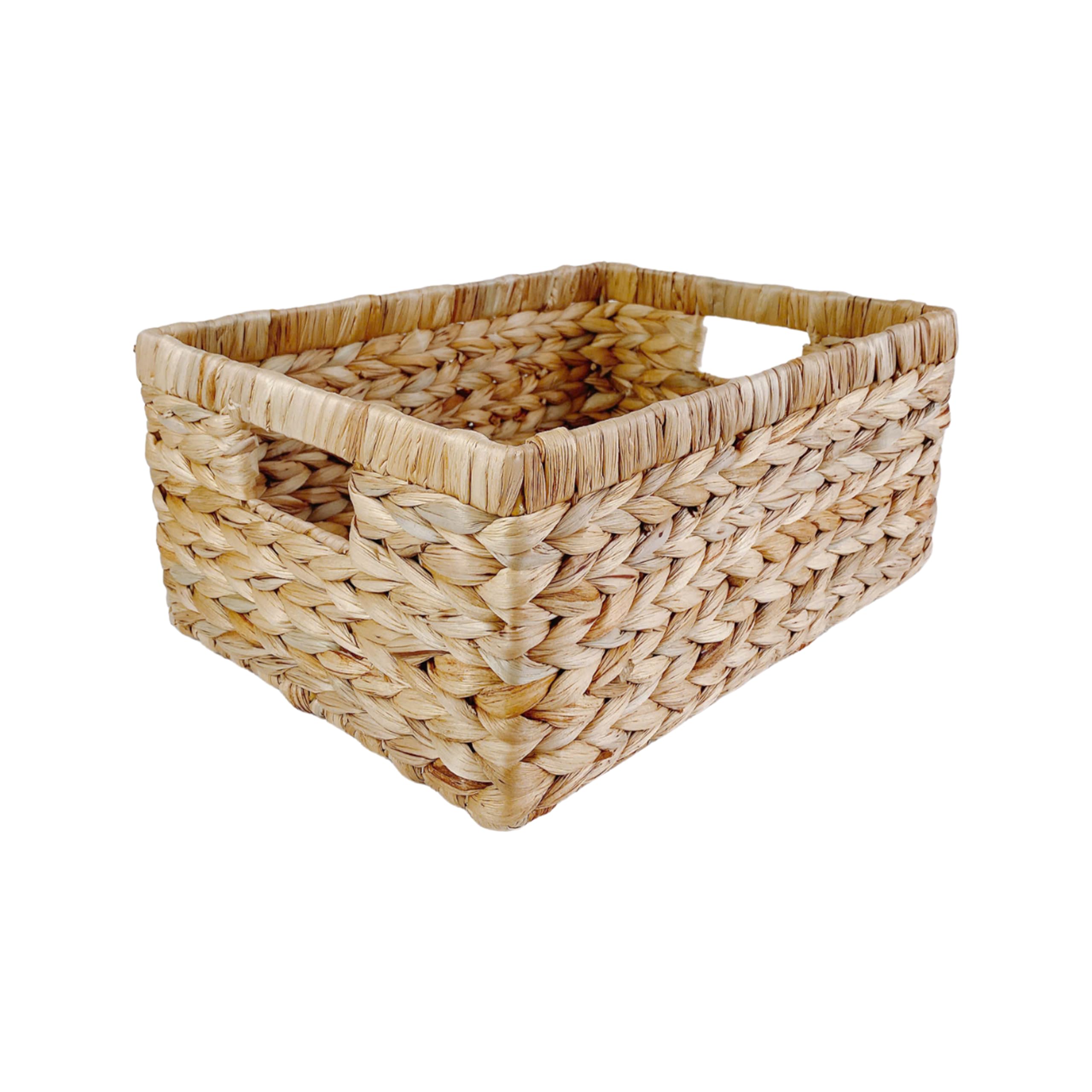 Photo 1 of Pixoframe Large Rectangular Handwoven Wicker Basket - Natural Water Hyacinth Storage Baskets with 2 Built-in Handles - Ideal for Towel, Blankets, and Home Organizer & Decor - 16.5"x13"x7.50" - Brown