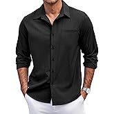 COOFANDY Men's Casual Button Down Shirts Long Sleeve Untucked Shirts Regular Fit Linen Shirt
