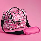Juicy Couture Insulated Lunch Bag – Stylish Cooler Tote with Adjustable Crossbody Strap, Hot Pink Printed Stickers – Women's Lunch Box Bag for Work, School, Travel