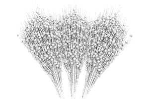 Fitnice 24 Pack Artificial Christmas Glitter Berry Stems, Christmas Tree Picks 17in Glittery Twigs Branches Decorative Bead Sticks for Christmas Tree Decorations Wreath Vase Holiday Decor (Silver)
