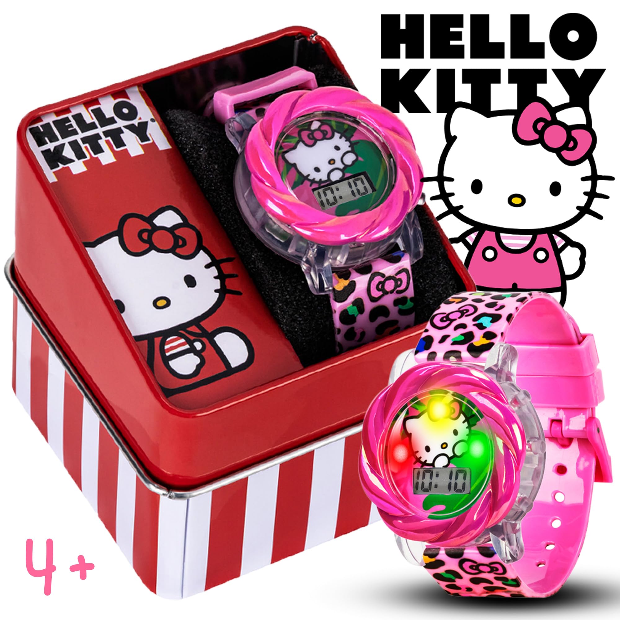 Accutime Hello Kitty LCD Watch for Girls with Flashing LED Lightshow - Vivid Pink Strap, Iconic Hello Kitty Design, Fun Time-Teaching Accessory