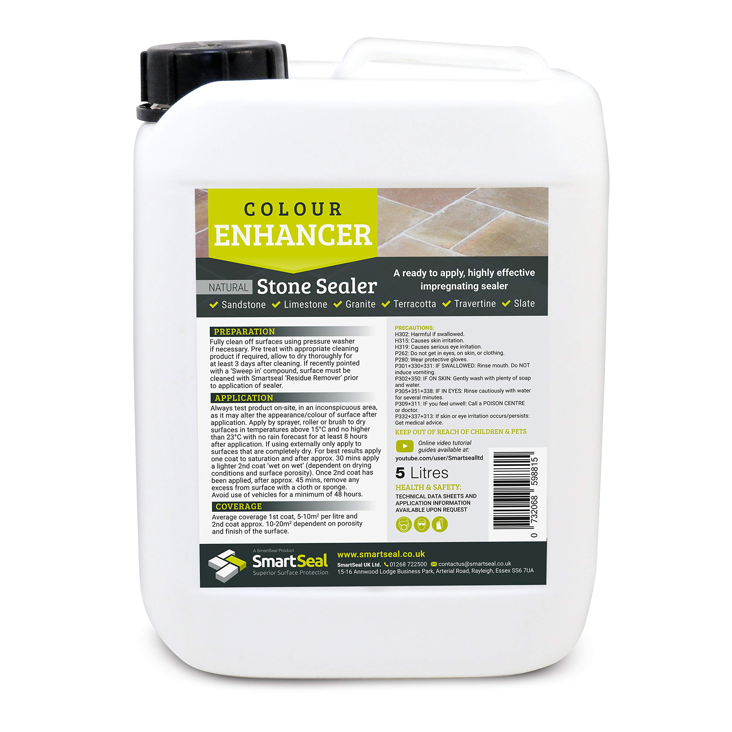 Smartseal Natural Stone Sealer - Colour Enhancing Finish – Wet Look Patio Sealer for Sandstone, Limestone, Granite, Travertine And Slate (5 Litre) — image 1