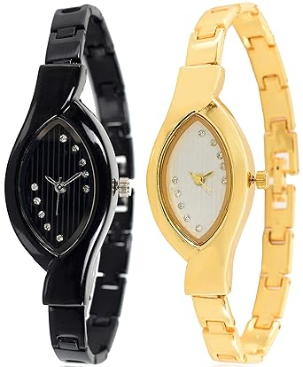 Gold and Black Color Analogue Combo of 2 Watch for Women and Girls