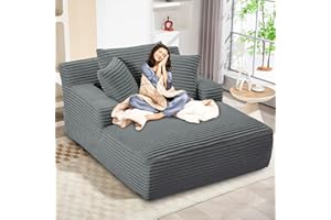 GOHFOY 50'' Chaise Lounge Chair Indoor, Upholstered Sofa Bed with 2 Throw Pillows, Sleeper Chair, Reading Chair, Comfy Lounge Chair Indoor, Oversized Reclining Sofa, Fluffy Couch (Dark Blue)