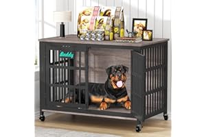 EasyCom 48"/42"/33" XXL Dog Crate Furniture with Casters, Heavy Duty Dog Kennel Indoor for Large Dogs, Escape-Proof and Chew-