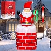 6FT Christmas Santa Claus in The Chimney Inflatables Up and Down Decorations, Christmas Blow Up Yard Decorations with 3 x Bright LED Lights for Lawn Street Garden Xmas Holiday Party, Instant Inflate